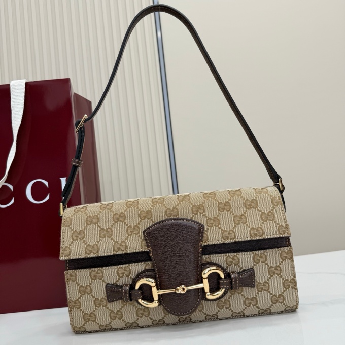 gucci horsebit ristretto medium gg canvas leather trim flap shoulder bag
